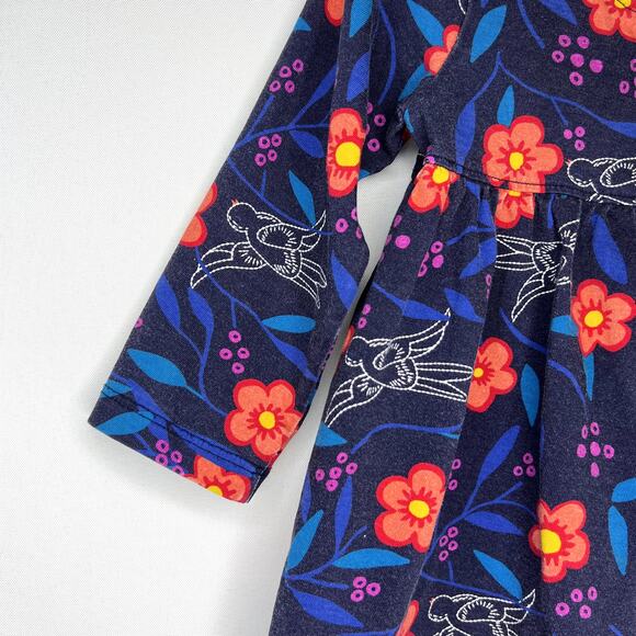 Hanna Andersson Long Sleeve Dress Floral Birds size 90 - Picture 3 of 12